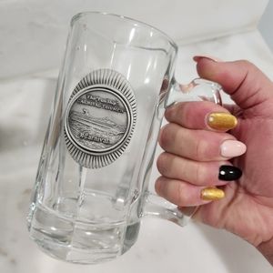 Carnival The "Fun Ship" triumph Heavy Clear Glass Stein w/Pewter Medallion-EUC